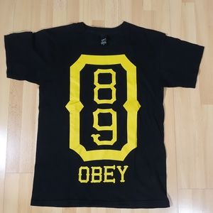 Vintage Obey 1989 Shirt Black Yellow